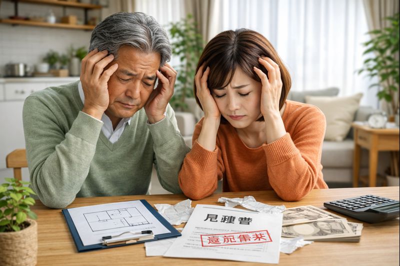 リフォームのトラブルに巻き込まれた夫婦のイメージ写真